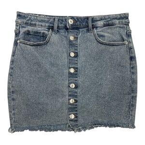 GUESS Button Front Denim Mini Skirt Frayed Hem Sz US XL